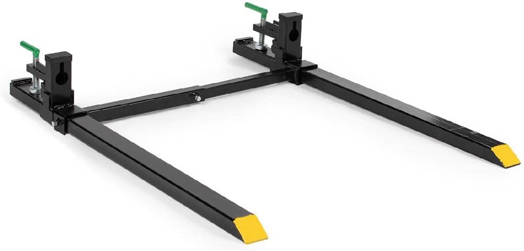 Titan Attachments Light-Duty 60" Clamp-on Pallet Forks with Adjustable Stabilizer Bar, 46" x 3" Fork Length, Rated 1,500 LB, Easy to Install on Loader or Skid Steer Bucket