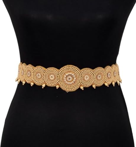 South Indian Traditional Gold Fabric Hand Made Embroidery Cloth Maggam Work Saree Waist Belt Stretchable Kamarpatta Kamarbandh Kardhani For Women (Kamarbandni Belt For Saree)4