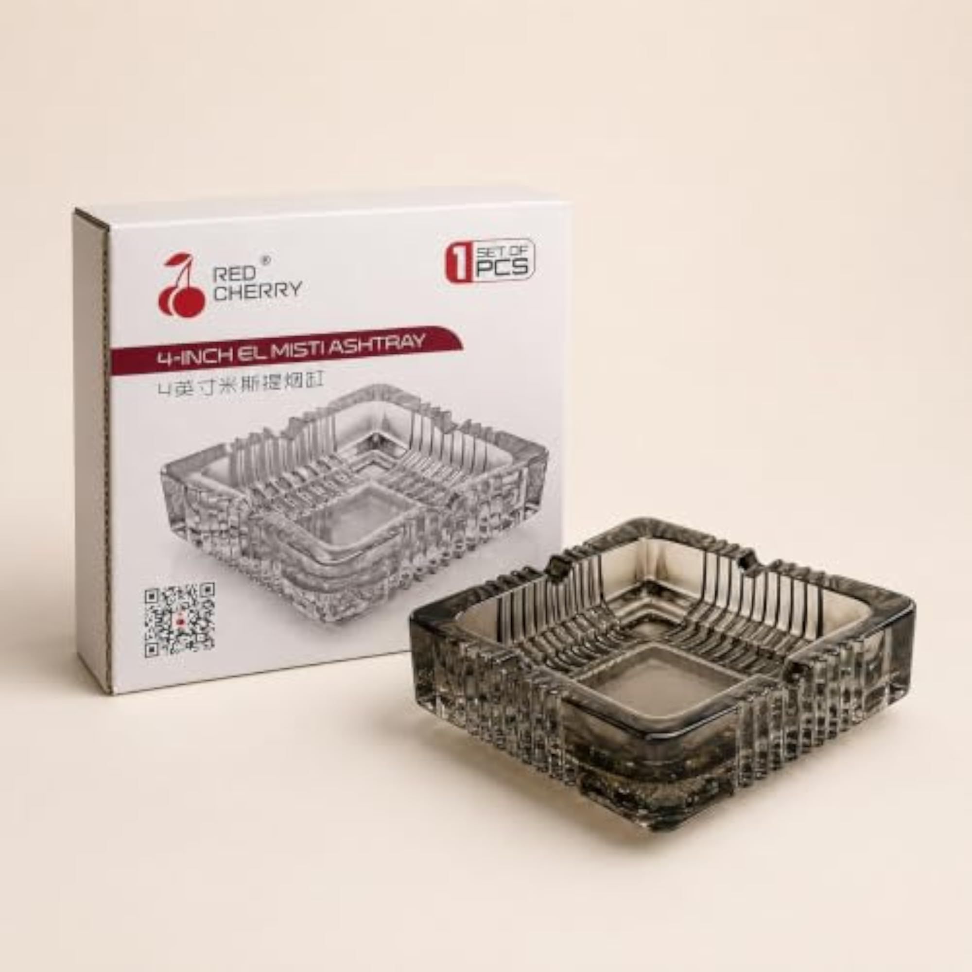 Glass Ashtray Square with Cigarette Holders