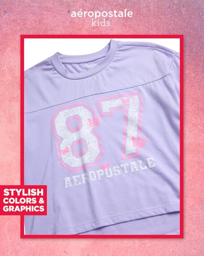 AEROPOSTALE Girls Activewear Set - Short Sleeve Jersey Cotton Shirt & Fleece Jogger Pants - 2 Piece Girls Sweatsuit, 7-163