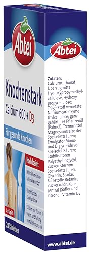 Abtei Knochenstark Calcium 600 + D3 - hochdosiert - Nahrungsergänzung für gesunde Knochen - glutenfrei, laktosefrei, für Vegetarier geeignet - 1 x 28 Filmtabletten NEU