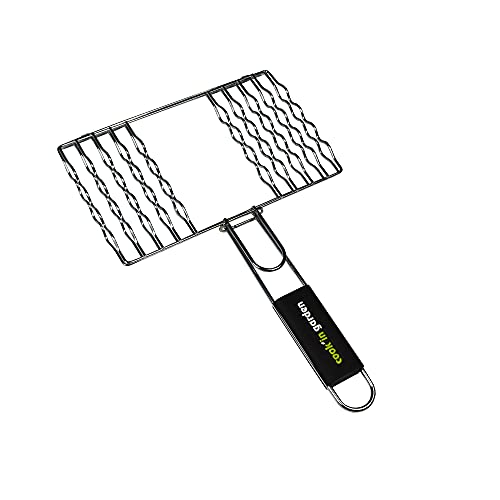 Cook’in Garden - Grille Barbecue Spéciale 8 Saucisses, Dimensions 27 × 18 cm, Résistante aux Flammes et Hautes Températures, Manche Soft Touch Pratique, Compatible Multi-Marques