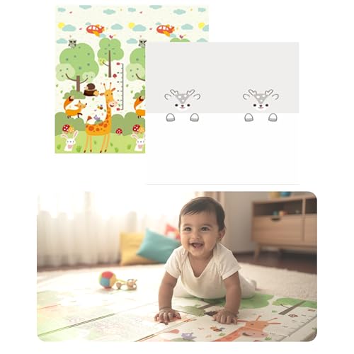 Image of Kids Station Double-Sided Waterproof Baby Playmat - Foldable, Portable & Reversible Foam Mat for Infants, Toddlers & Kids - Soft, Non-Slip, Easy-to-Clean Baby Crawling Mat for Indoor /Outdoor Use (200x150x0.6cm, Colourful Giraffe & Bear Print)