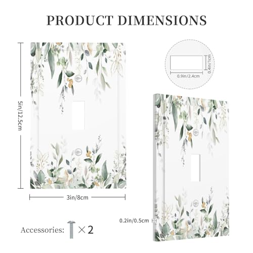 Decorative Switch Plate Covers Rustic Ink Green Eucalyptus Leaves Sage leaf 1 Gang Light Switch Cover Plate Single Toggle Wall Plate Outlet Covers Wall Plate Faceplate for Bedroom Decor