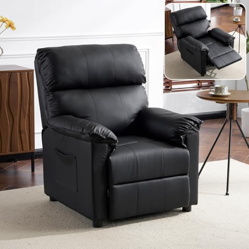 Simpolu リクライニングチェアー 一人掛け コンパクト PUレザー ゲーミングチェア 165度調節可能 リクライニングチェア ソファ 弾力 オットマン一体型 ソファー パーソナルチェアー フットレスト付き 収納ポケット付き モーションソファー おしゃ