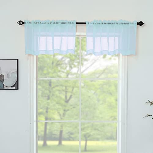 Baby Blue Valances for Windows - Light Filtering Semi Sheer Valances for Living Room/Bedroom/Kitchen/Bathroom/Kids - Transparent Window Valance Curtains with Rod Pocket 2 Panels 52x18 Inches Long