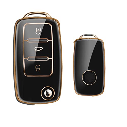 KEYSCOVER Key Case for VW, VW Golf Key Case Cover - Soft TPU 3 Buttons Car Keys Protector for Volkswagen, Skoda, Seat, Polo, Golf, Passat, Perfect Fit and Durable (Black)