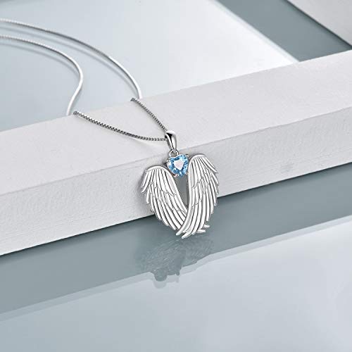 Image of YFN Angel Wings Necklace 925 Sterling Silver Guardian Angel Wings Pendant Necklace Birthstone Necklace for Women Girls Christmas Jewelry Gifts