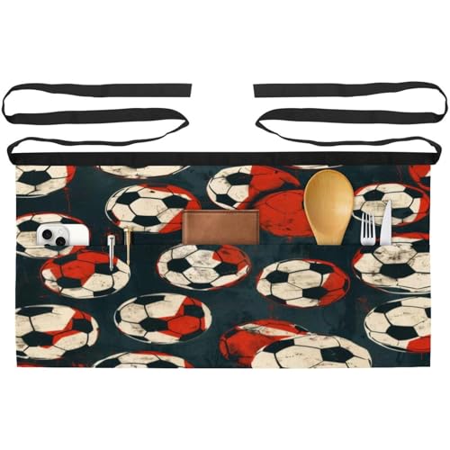 Tablier court de chef rouge football lot de 3 avec 3 poches pour bistrot