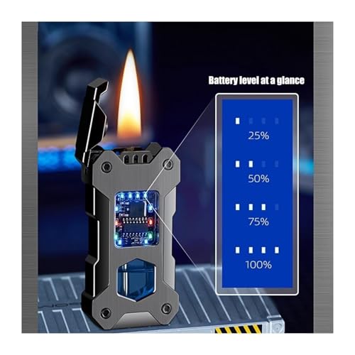 Encendedor metálico recargable con sensor de gravedad negro miniatura 3