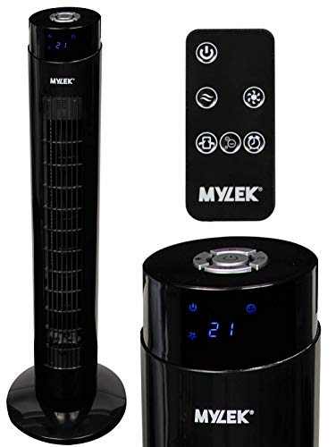 MYLEK Tower Fan Electric Oscillating with Remote Control, Timer, Quiet and 3 Cooling Speed Settings, Energy Efficient - Black, 34"