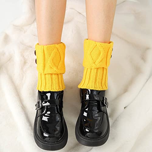 Image of Short Socks Warmers Crochet Knitted Boot Cuffs Leg Warmers Button Toppers for Women and Girls