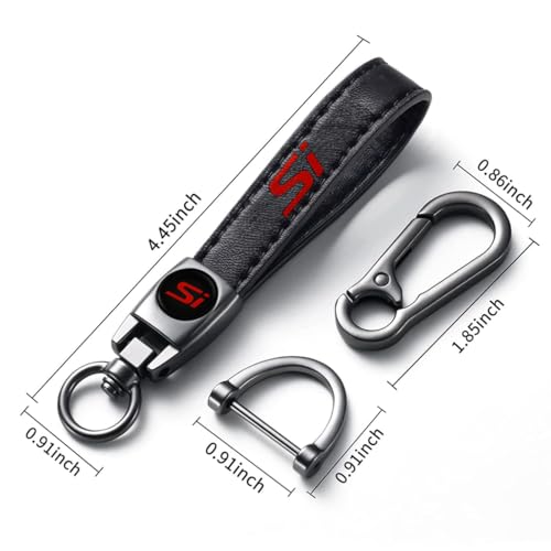 Image of HUIANTS Black Leather Car Keychain Metal Car Keyring Compatible with Honda Civic Si Accessories, Keychain Keyring Family Present for Civic Owners (for SI)