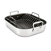 All-Clad E751S264 Stainless Steel Dishwasher Safe Large 13-Inch x 16-Inch PFOA Free Nonstick Roaster with Rack Cookware, 16-Inch, Silver