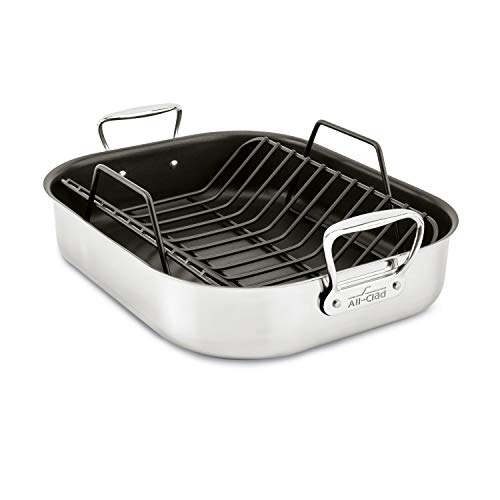 All-Clad Specialty Stainless Steel Large Roaster with Nonstick Rack 13x16 Inch Oven Broiler Safe 500F Roaster Pan, Pots and Pans, Cookware Silver by All-Clad - Used condition - US$113.12