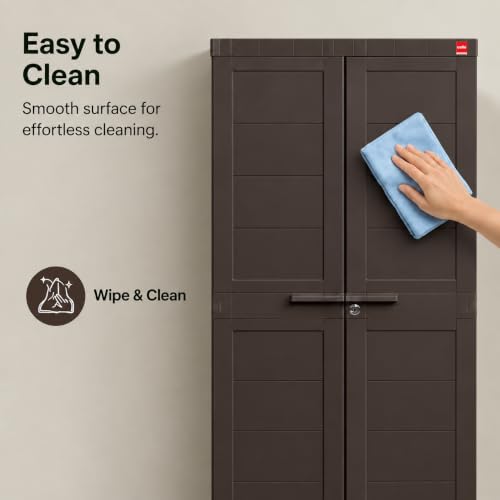 Image of Cello Novelty Big Plastic Cabinet with Dustproof Doors| 3 Year Warranty | Almirah, Cupboard, Wardrobe for Home, Living Room, Bedroom, Kitchen, Office, Outdoor| Ice Brown Colour