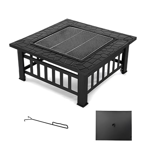 PQPQLI Mesa Metálica para Fogata De 81cm - Parrilla De Carbón Cuadrada De Sobremesa, Barbacoa De Carbón Vegetal De Acero, Camping, Barbacoas, Calefacción, Fogatas Y Picnics(Without Cover)