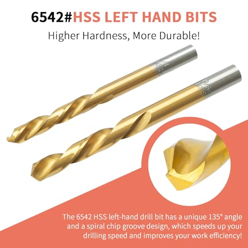 Screw Extractor Set, 37# Cr-Mo & 6542 HSS Steel Cobalt Left-Hand Drill Bit, Easy Out Broken Bolt Remover Reverse, Ez Out Stripped, Rounded-Off, Damaged Bolts, Screws&Studs Removal Tool (10-Pieces)