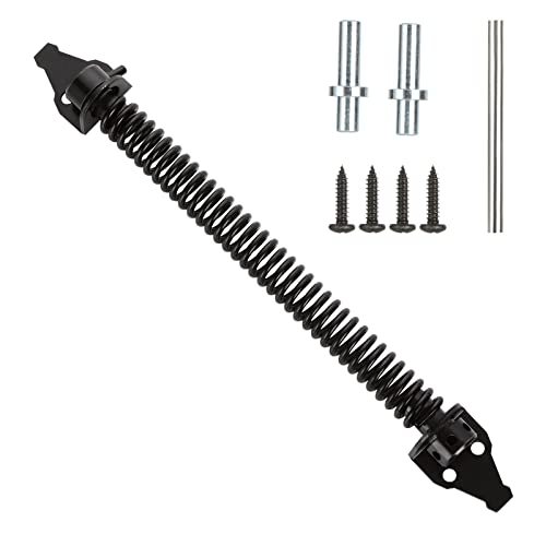LOLYSIC 14 Inch Self Closing Gate Spring Closer for Wooden Gate, Heavy Duty Adjustable Gate Spring with Fittings, Black Metal Garden Gate Door Spring Closer for Outdoor Fence Gate Door