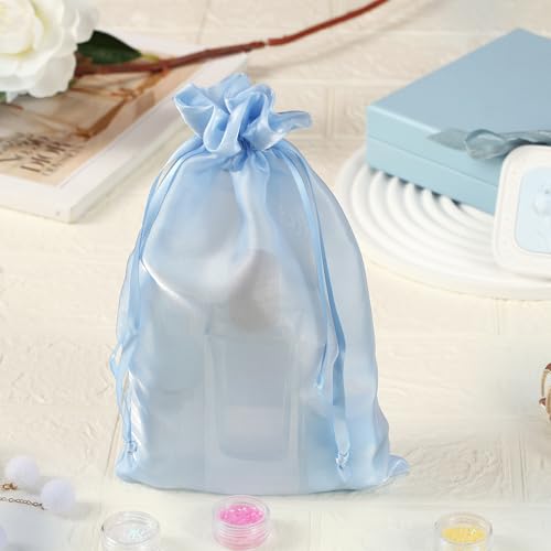 Image of QIANF 20 Pcs Blue Small Organza Bags 6X9 inch for Wedding Favors with Drawstring, Mini Mesh Gift Bags Jewelry Pouch for Candy Bridal Shower Party Favor Baby Shower Christmas