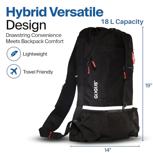 GOGUS Hybrid Gym Backpack for Men & Women with Drawstring Closure - 18L Sports Backpack with Dual Water Bottle Pockets, Mesh Compartment for Gym, Travel - Water Resistant & Reflective Trim Workout Bag3