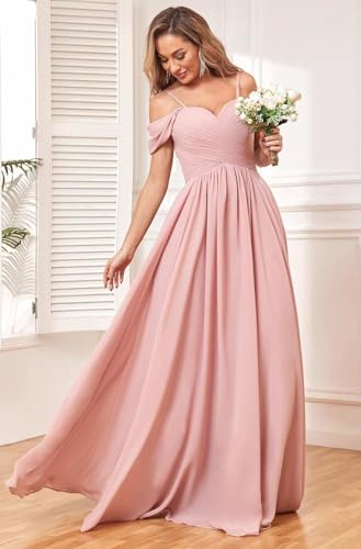 Fu Jiang Off The Shoulder Bridesmaid Dresses for Women Long Chiffon Pleated Formal Evening Dress with Pockets4