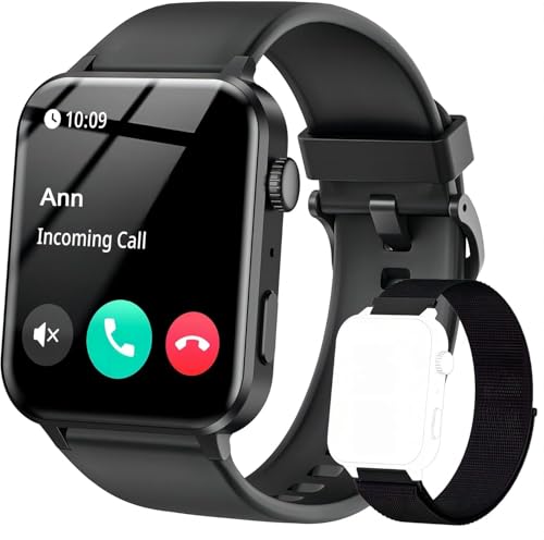 IOWODO Smartwatch Damen Herren 1,85 Zoll Uhren Fitnessuhr Sportuhr mit Schrittzähler Herzfrequenzmonitor Schlafmonitor Fitness Tracker IP68 Wasserdicht Bluetooth Anrufe Smart Watch für iOS Android