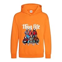 Thug Life Vintage Horror Movie Characters Hoodie Scary Clowns Jokers Trick or Treat Halloween Pullover Funny Gifts Fall 2024 Unisex Kids Adults Hood (Orange, 7 Years)