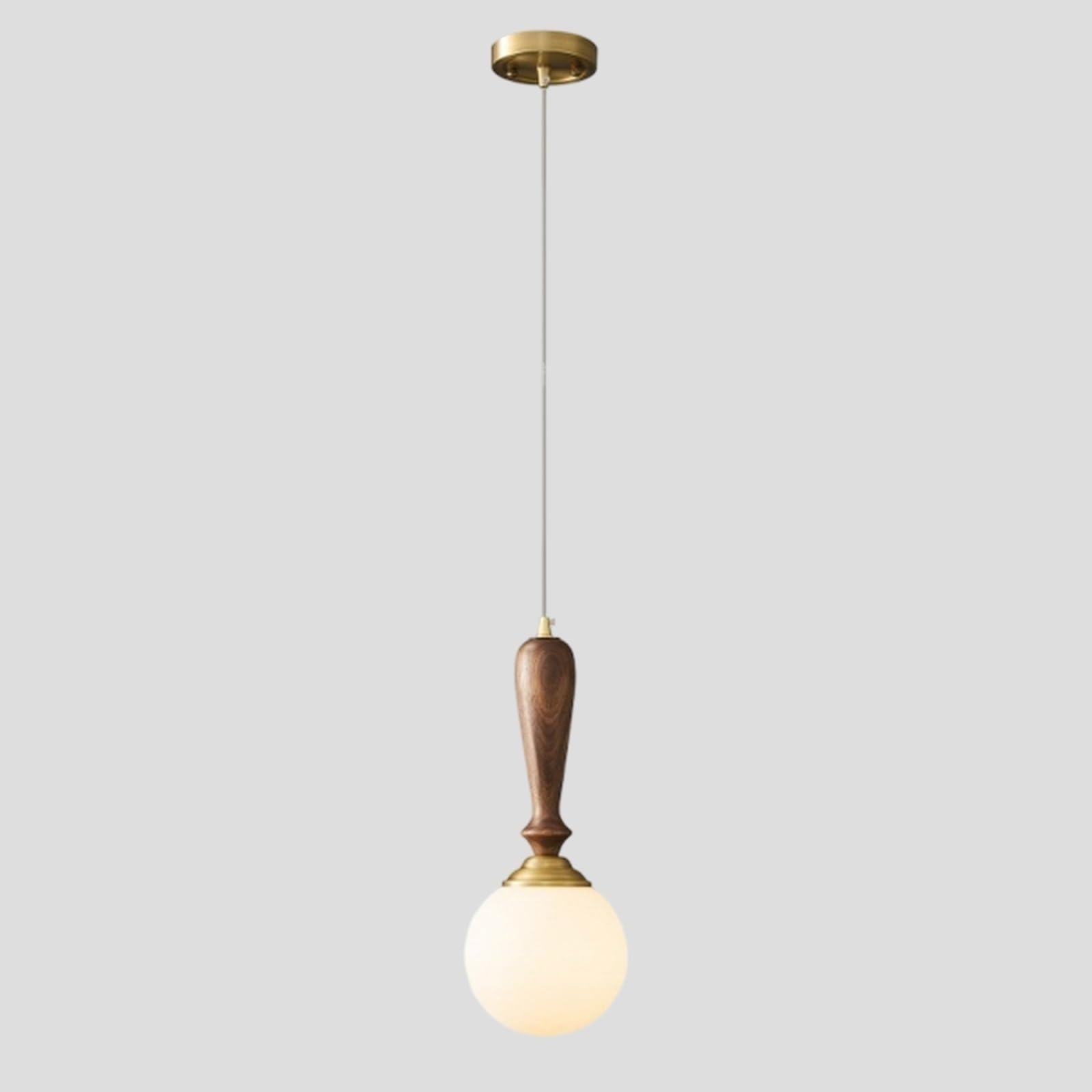 Jadssox Lampa Wisząca Globe Milk Glass Mosiężna Plafon Z Akcentem Drewna