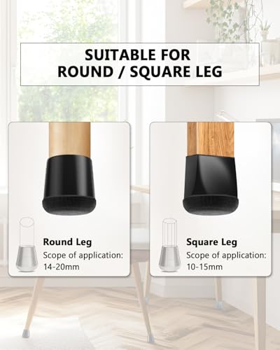 Lytool Chair Leg Floor Protectors, 26pcs Silicone Chair Leg Caps 14-20mm with Wrapped Felt, Furniture Feet Protectors Pads - Image 3