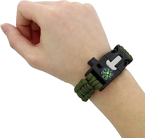 TrekEaze Unisex-Adult Survival Paracord Bracelet - Black Emergency Whistle Hiking Compass Camping Fire Starter Kit Tactical Bracelet (Green)