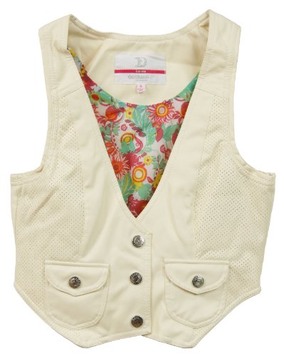 dollhouse Juniors PU Imitation Leather Vest with Floral Lining - Ivory White (X-Large)