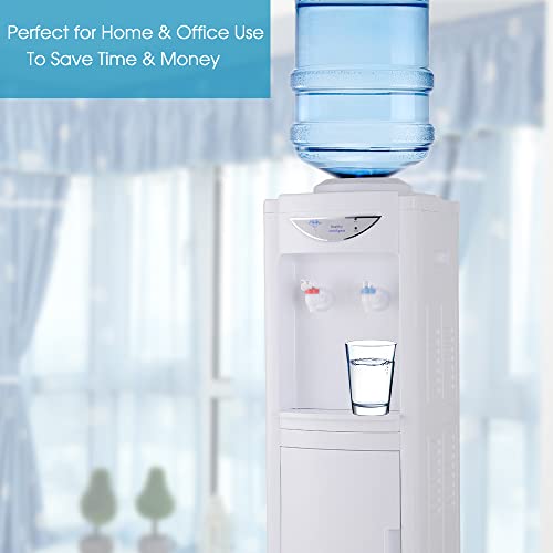 Water Cooler Dispenser For 5 Gallon Bottle, Top Loading Hot & Cold Water Freestanding Electric Water Cooler Child Safety Lock For Indoor Home Office Use With Storage Cabinet, White #TOP4