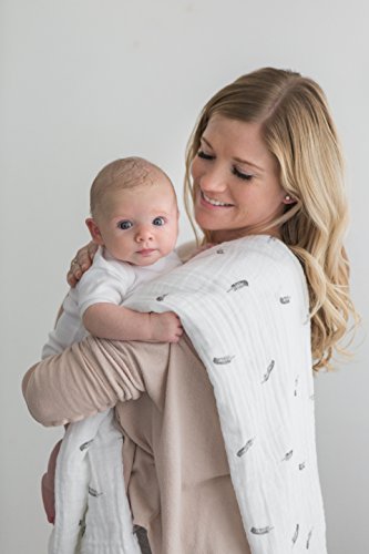 Image of Amazing Baby Muslin Swaddle Blanket, Premium Cotton, Little Feather, Gray & Soft Black