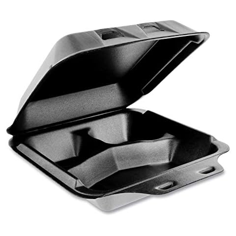 Pactiv Evergreen SmartLock Foam Hinged Lid Container, Medium, 3-Compartment, 8 x 8.5 x 3, Black, 150/Carton Cover