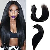 OiMiGO Yaki Straight Tape in Extensions, Yaki Hair Extensions Tape for Hair Tape ins Extension Human Hair 50g 20 Pieces 20 Inch Natural Black Soft Remy Hair Tape Extensions for Black Women Yaki