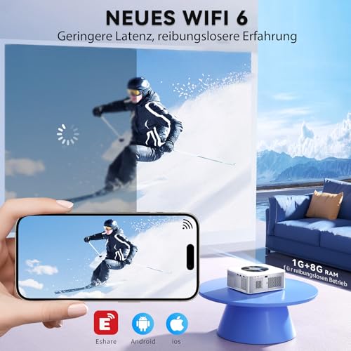 Beamer 【Android TV】 HORLAT 28000 Lumen Beamer 4K Heimkino, WiFi 6 Bluetooth Beamer Outdoor, Auto/4P Trapezkorrektur, 50% Zoom Projektor,Beamer Android mit YouTube/Prime Video, Smart Beamer – Bild 6