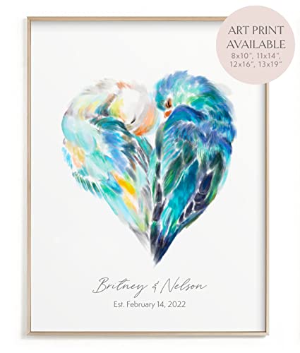 Triple Studio Personalized Wedding Gift - Love Bird Art Print With Custom Name And Date -...