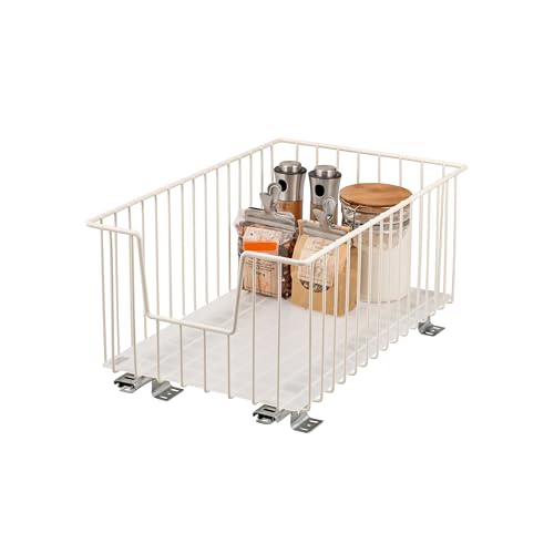 bremermann Schrank-Korbauszug 30 cm Breite mit Einlegeboden, Küchenschublade zum Nachrüsten, Vollauszug mit Teleskop-Schienen, ideal für Küche, Bad & Schlafzimmer, aus Metall (Cremeweiß)