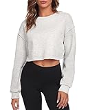 FKEEP Cropped Sweatshirts for Women Long Sleeves Crewneck Pullover Crop Tops Oversized Fit