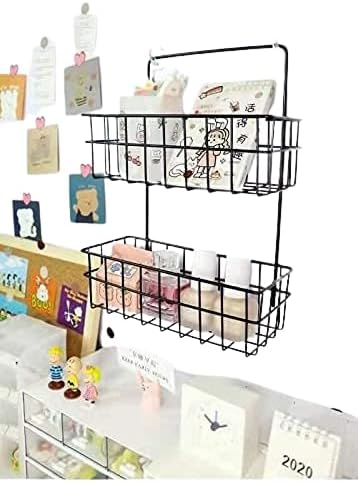 2 Layer Metal Wire Rack Multipurpose Kitchen Bathroom Shelf Wall Decorative Storage Rack Magic Sticker Rack Shelf, Multicolour