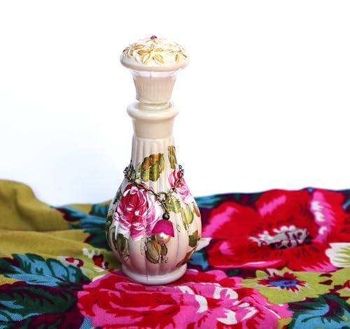 Elegant Hand-Painted Rose Glass Perfume Bottle with Dauber – Romantic Victorian Decor for Vanity and Gift Giving - Image 2