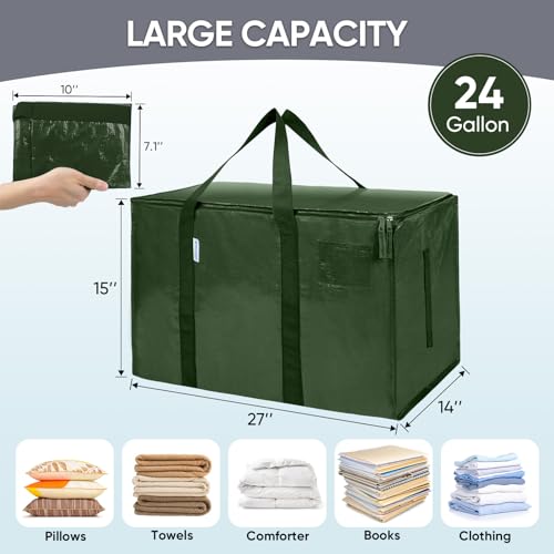 Image of TICONN 2 Pack Extra Large Moving Bags Heavy Duty with Zippers & Carrying Handles, Durable Storage Bags Moving Boxes for Closet Organizers and Storage (2 Pack, Olive)