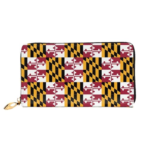 Flag of Maryland Women's Wallet Long Zip Around, Premium Vegan Leather Wallet with 12 Card Holders, Large Capacity,Gift Ready Packaging
