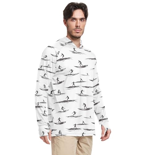 Surfing White Mens Sun Shirts Protection Long Sleeve Adult Rash Guards UPF 50+ Farmer Shirt S2