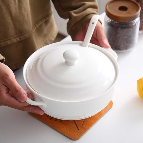 Ceramiczna miska do zupy z pokrywką i chochlą – elegancka miska do serwowania do domowej kuchni i restauracji