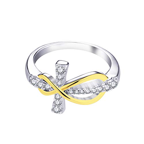 JO WISDOM 925 Sterling Silver Cubic Zirconia Cross Infinity Ring2