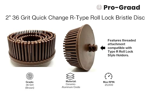 Image of 2 Pack 2 inch 36 Grit Brown R-Type Bristle Disc | Ceramic-Aluminum Oxide Abrasive Bristle Disc with Quick Change Roll Lock | Pack of 2 | Brown