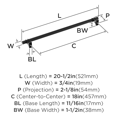 Image of Amerock Davenport 18 inch (457mm) Center-to-Center Matte Black Appliance Pull, BP36699MB