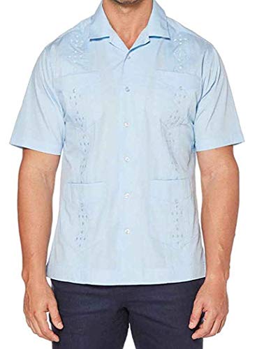 Cubavera, Camisa guayabera bordada auténtica de tela transpirable para hombre, con cuatro bolsillos, cuello de campamento, manga corta con botones, Campana azul, 4X-Large grandes